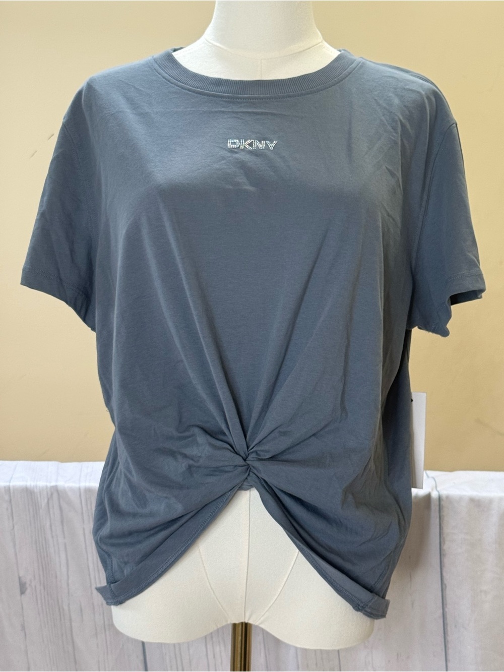 DKNY Slate Blue Knot Tee with Logo